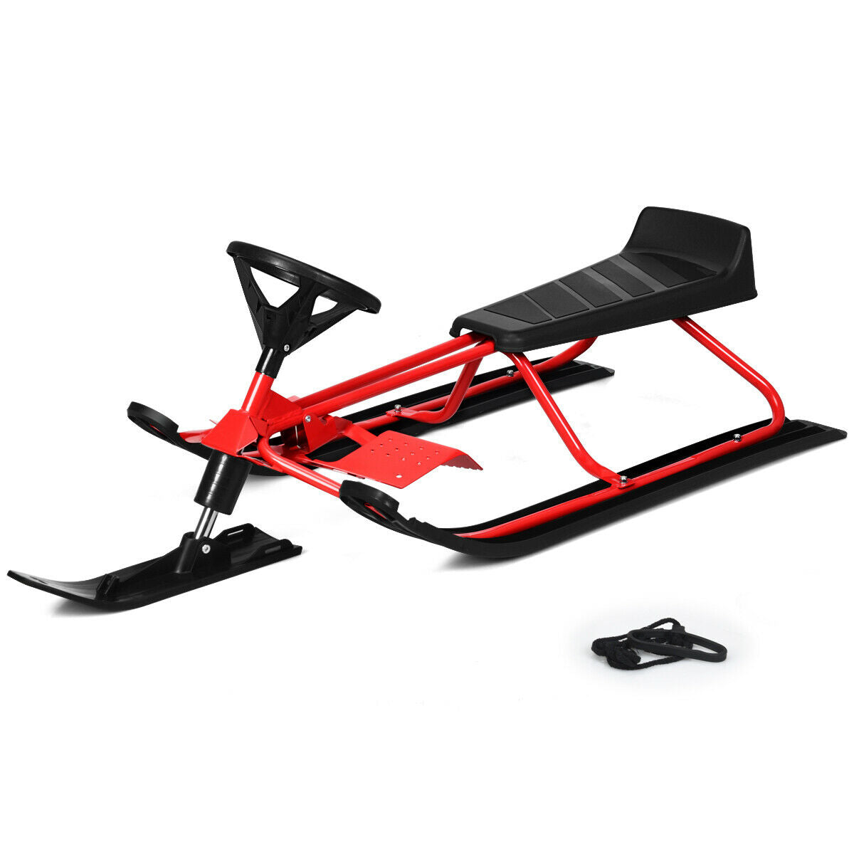 55.5 x 23.5 Inch Snow Sled with Steering Wheel and Double Brakes Pull Rope Slider Kids Crystal