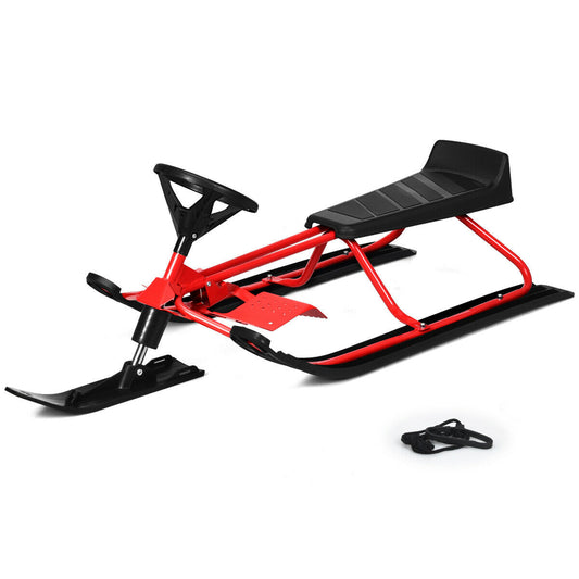 55.5 x 23.5 Inch Snow Sled with Steering Wheel and Double Brakes Pull Rope Slider Kids Crystal