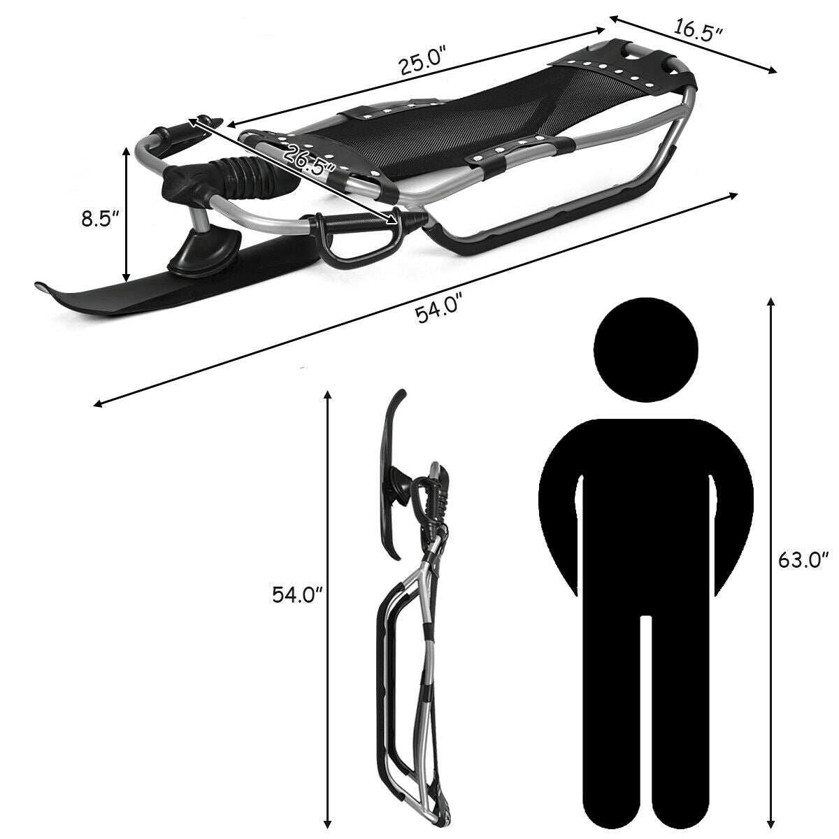 Snow Racer Sled with Textured Grip Handles and Mesh Seat Kids Crystal