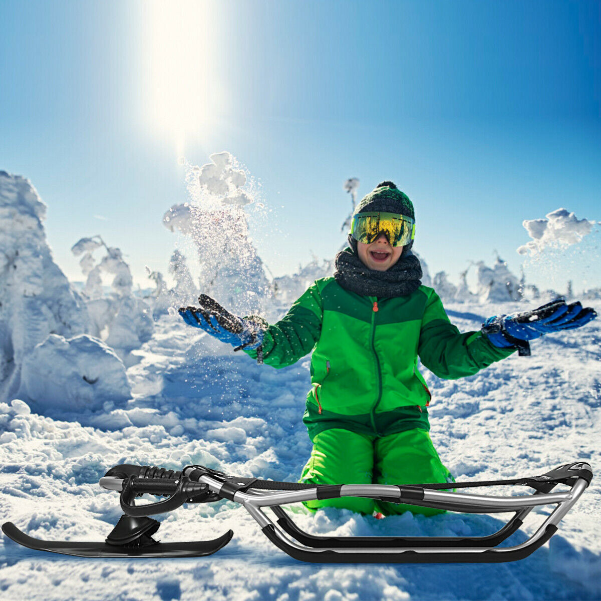 Snow Racer Sled with Textured Grip Handles and Mesh Seat Kids Crystal