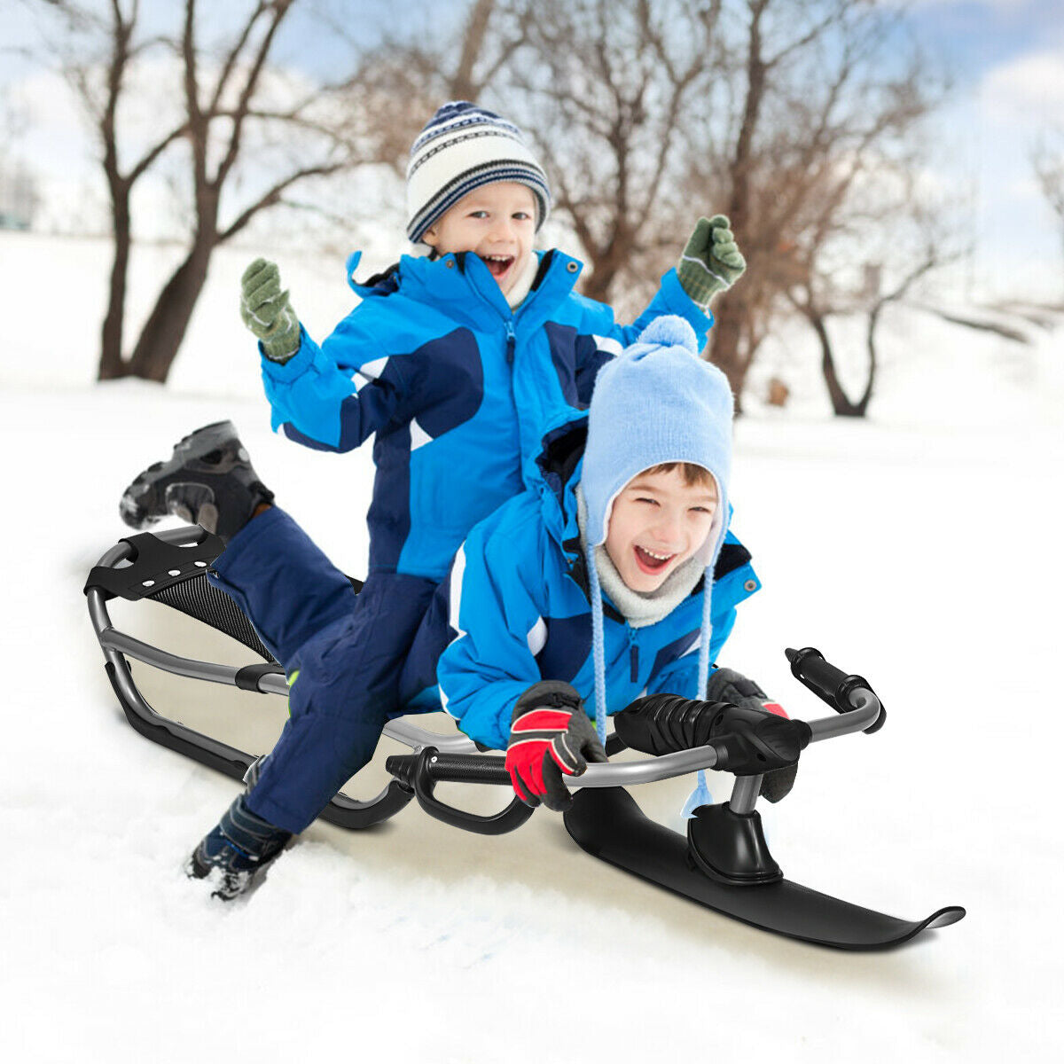 Snow Racer Sled with Textured Grip Handles and Mesh Seat Kids Crystal