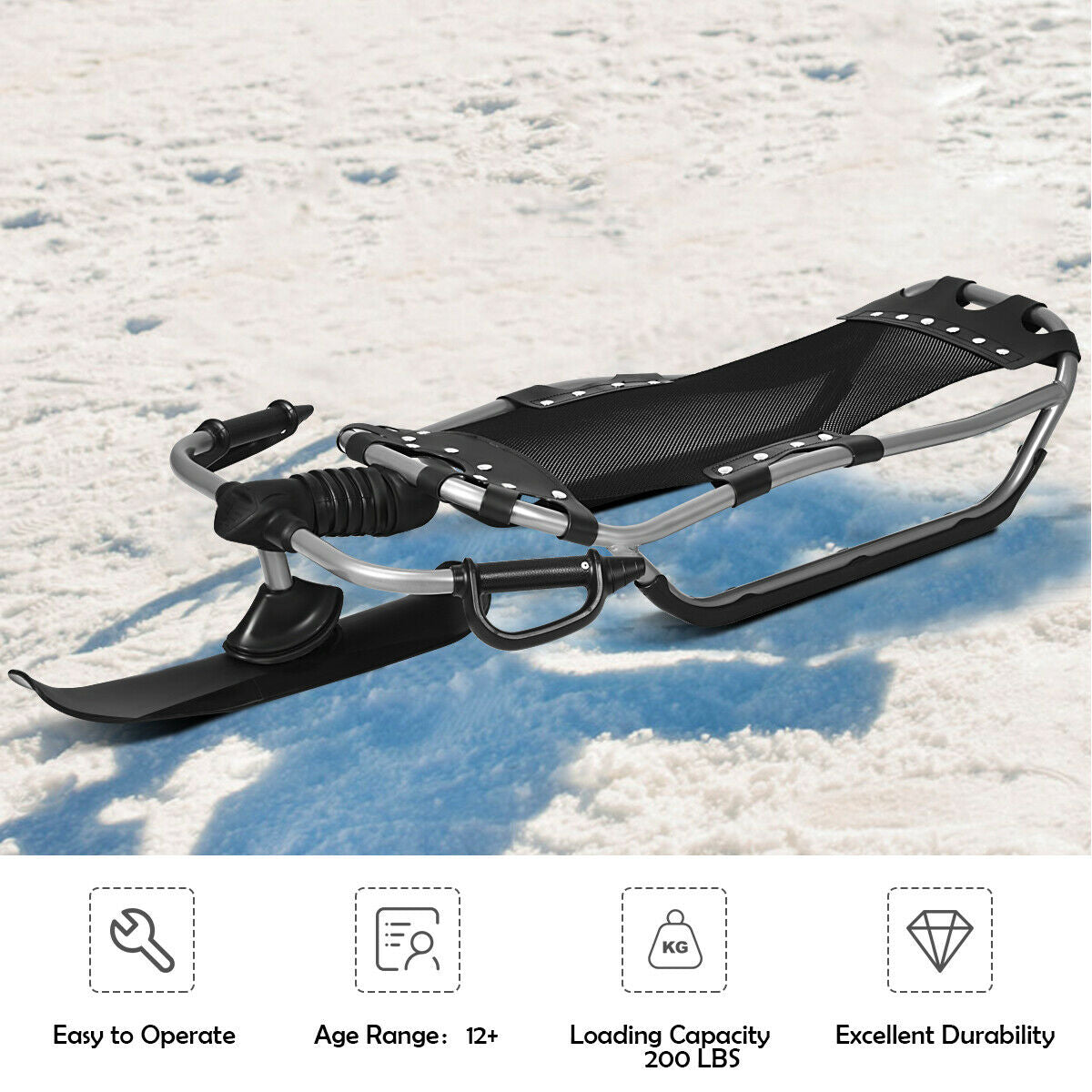 Snow Racer Sled with Textured Grip Handles and Mesh Seat Kids Crystal