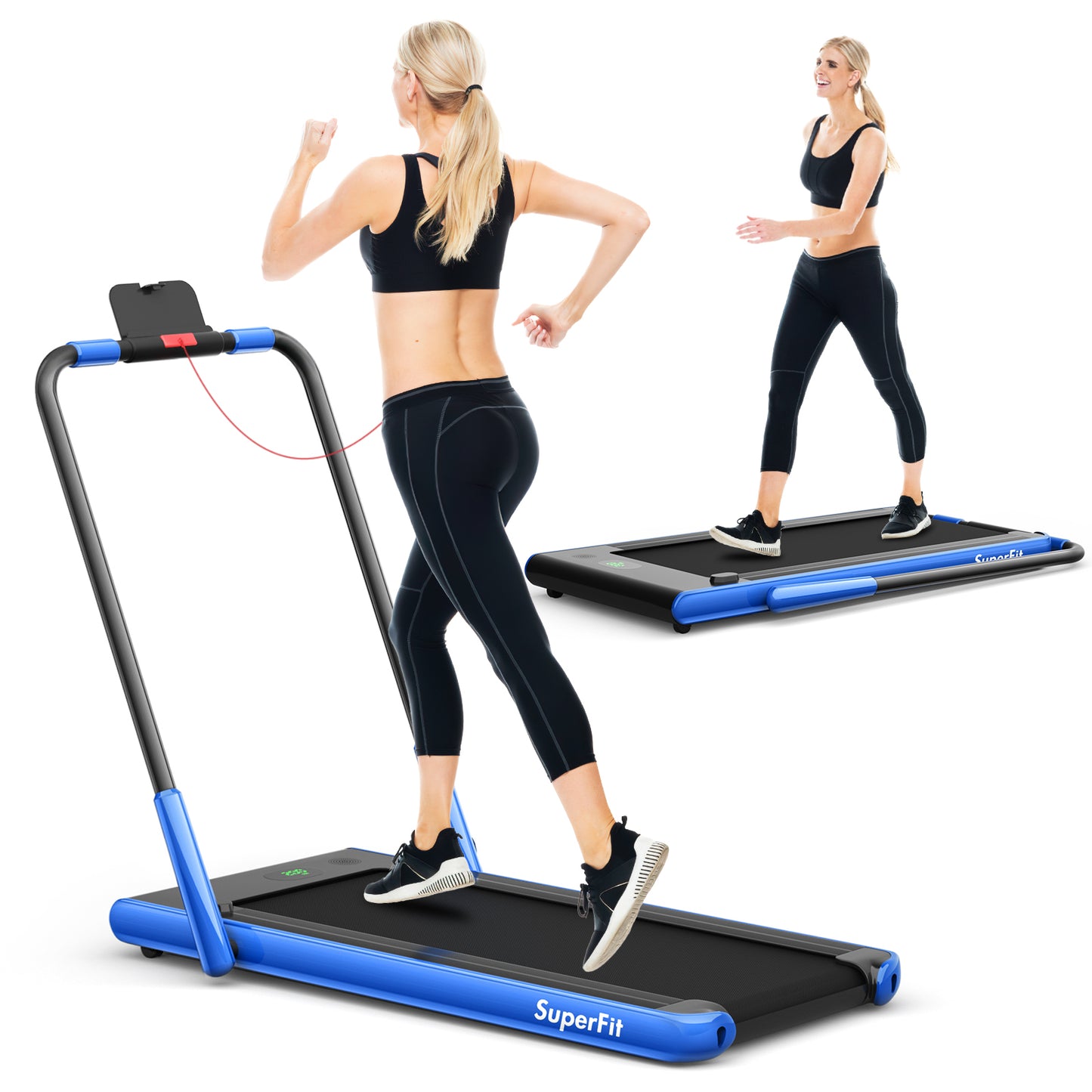 2-in-1 Folding Treadmill with Remote Control and LED Display-Blue Kids Crystal