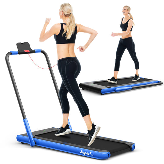 2-in-1 Folding Treadmill with Remote Control and LED Display-Blue Kids Crystal