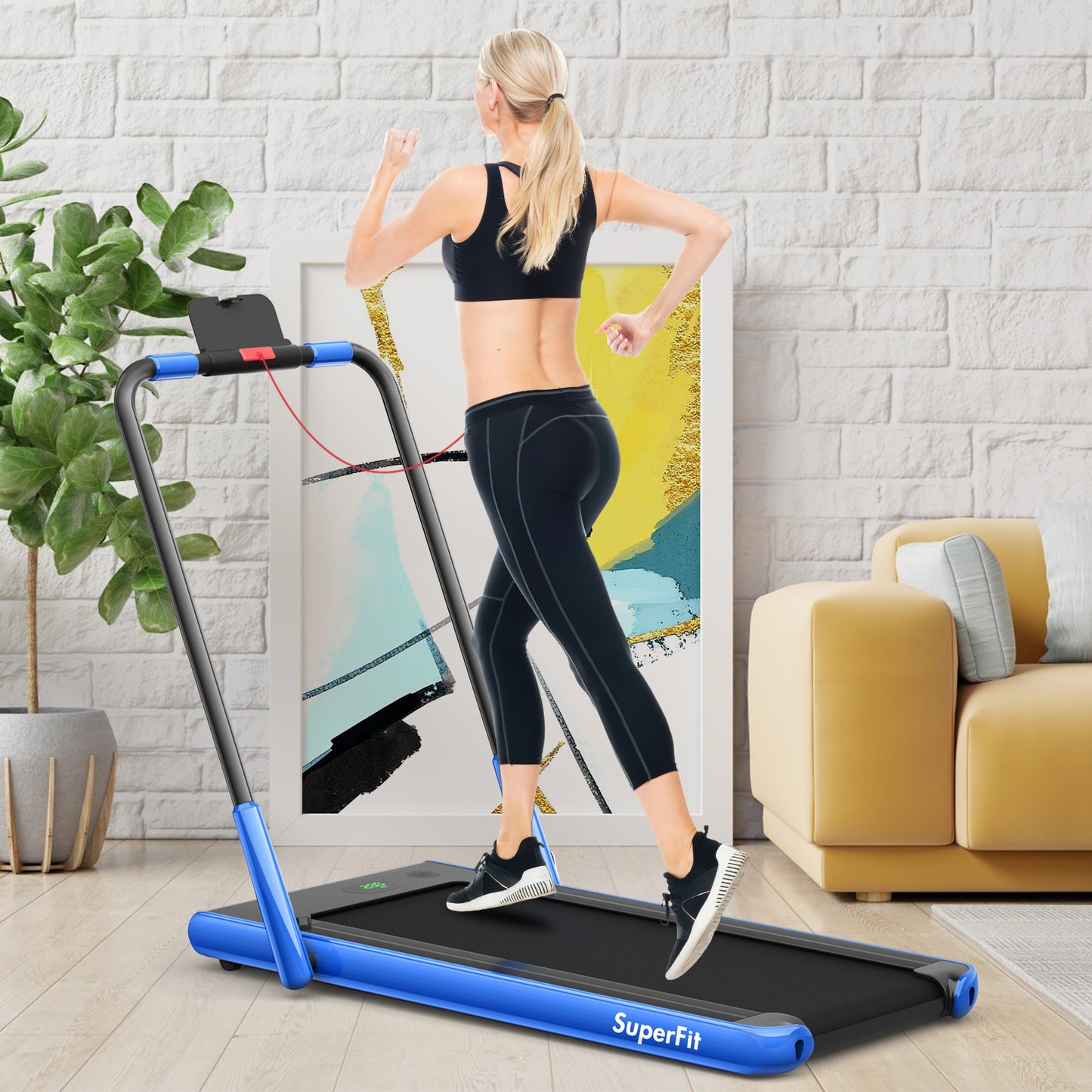2-in-1 Folding Treadmill with Remote Control and LED Display-Blue Kids Crystal