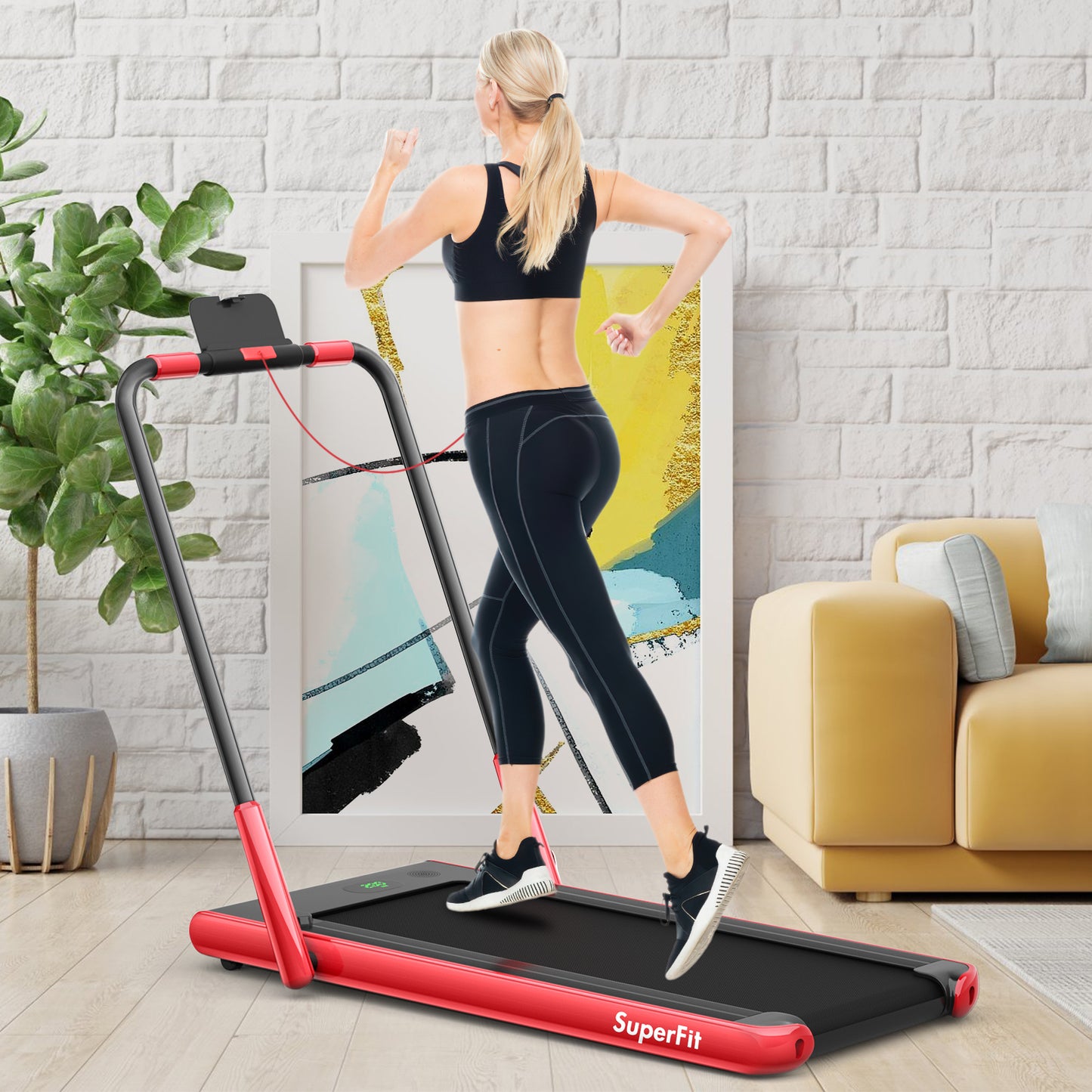 2-in-1 Folding Treadmill with Remote Control and LED Display-Red Kids Crystal