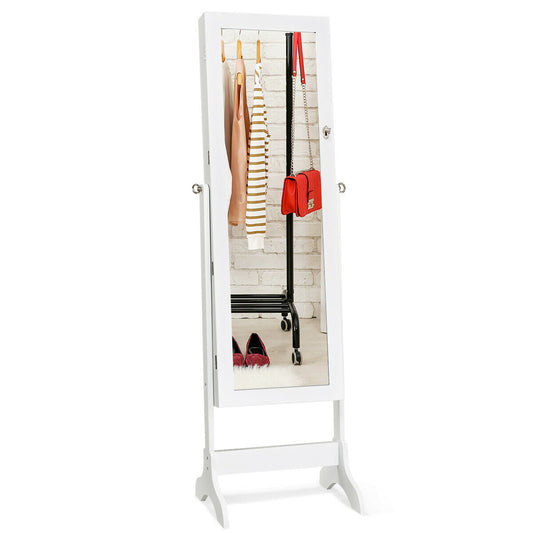Lockable Mirrored Jewelry Cabinet Armoire Storage Organizer Box-White Kids Crystal