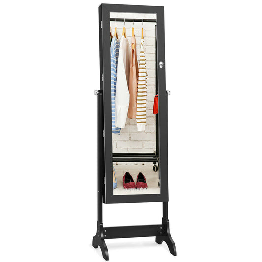 Lockable Mirrored Jewelry Cabinet Armoire Storage Organizer Box-Black Kids Crystal