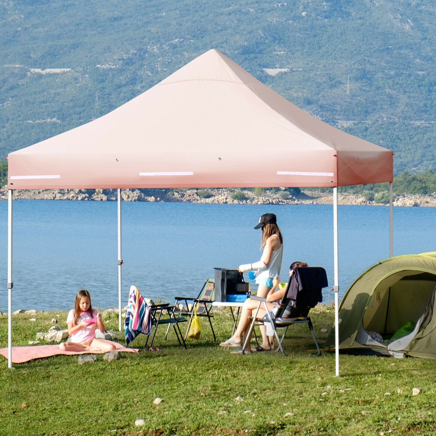 10 x 10 Feet Pop up Gazebo with 4 Height and Adjust Folding Awning-Pink Kids Crystal