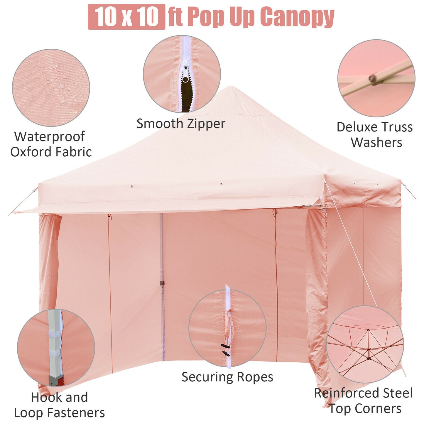 10 x 10 Feet Pop up Gazebo with 4 Height and Adjust Folding Awning-Pink Kids Crystal
