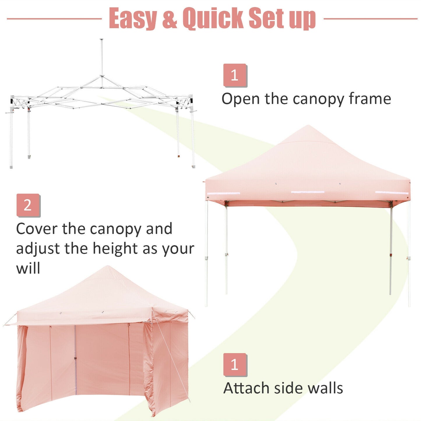 10 x 10 Feet Pop up Gazebo with 4 Height and Adjust Folding Awning-Pink Kids Crystal