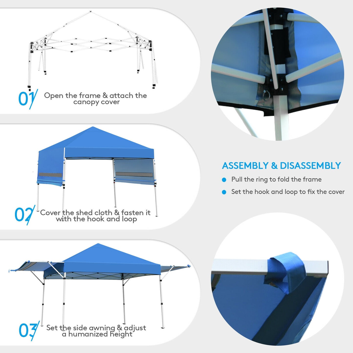 17 Feet x 10 Feet Foldable Pop Up Canopy with Adjustable Instant Sun Shelter-Blue Kids Crystal