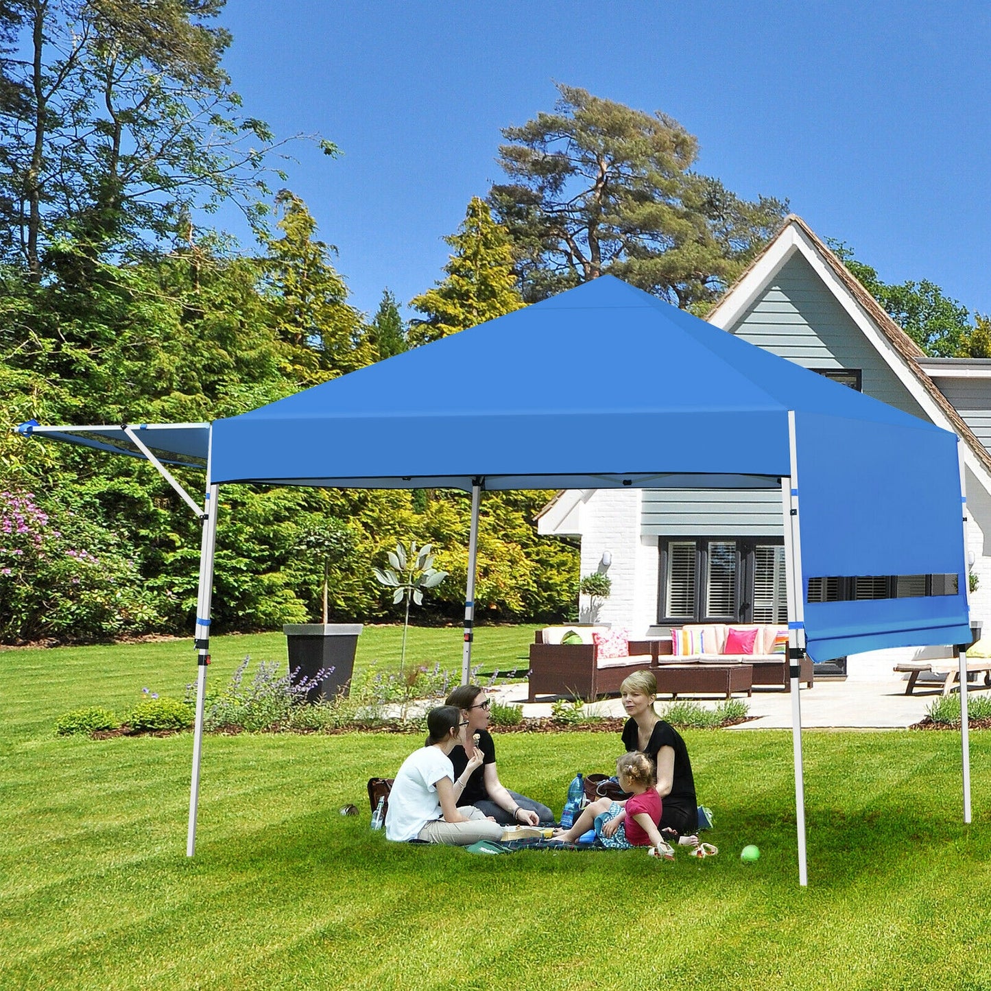 17 Feet x 10 Feet Foldable Pop Up Canopy with Adjustable Instant Sun Shelter-Blue Kids Crystal
