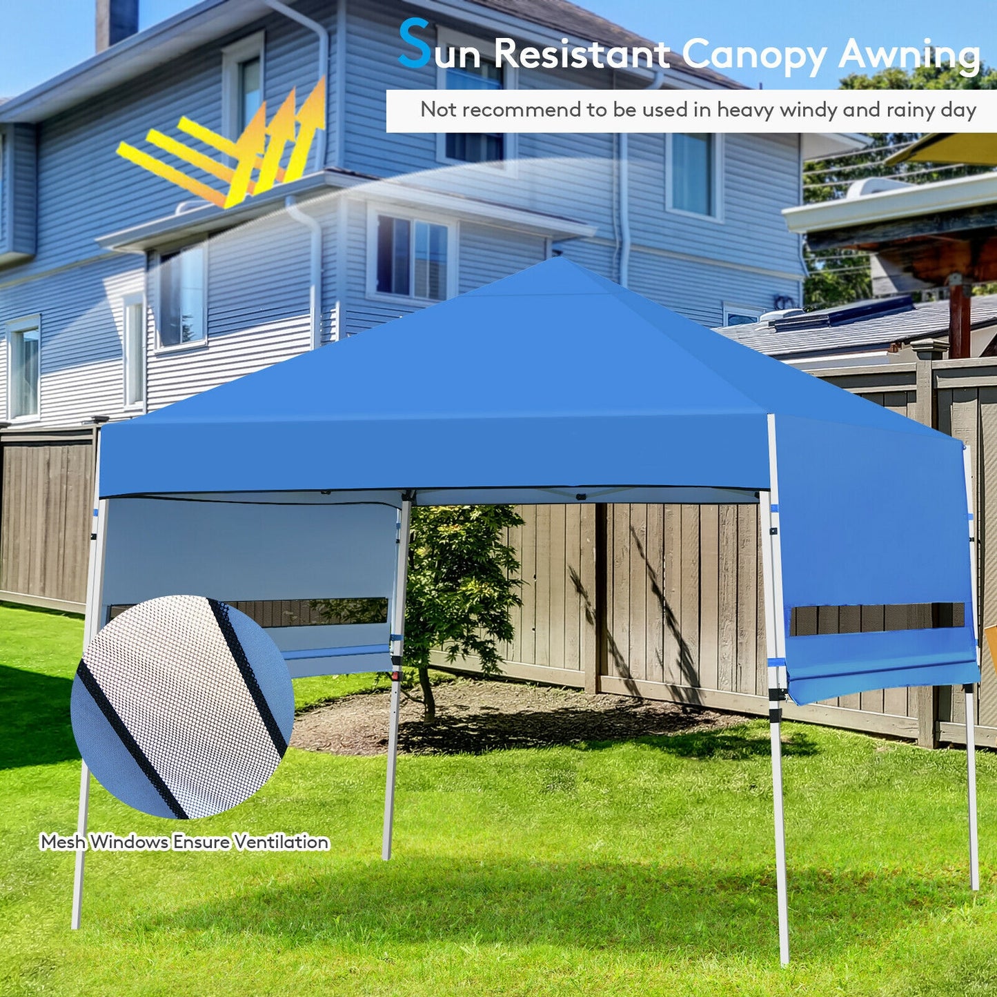 17 Feet x 10 Feet Foldable Pop Up Canopy with Adjustable Instant Sun Shelter-Blue Kids Crystal