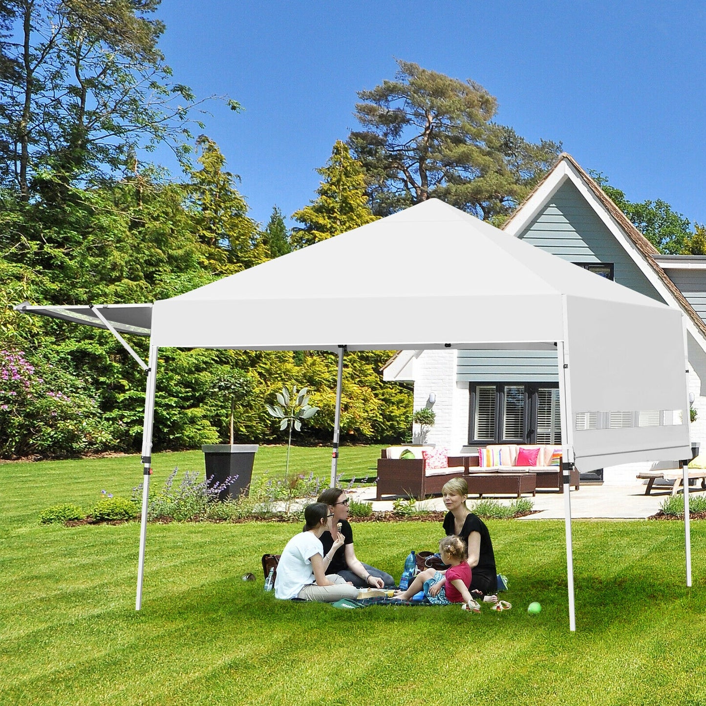 17 Feet x 10 Feet Foldable Pop Up Canopy with Adjustable Instant Sun Shelter-White Kids Crystal