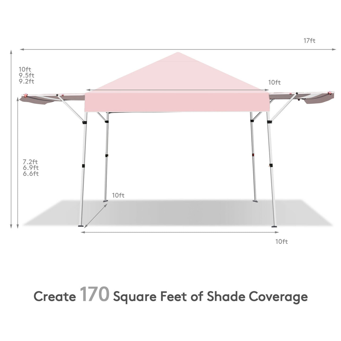17 Feet x 10 Feet Foldable Pop Up Canopy with Adjustable Instant Sun Shelter-Pink Kids Crystal
