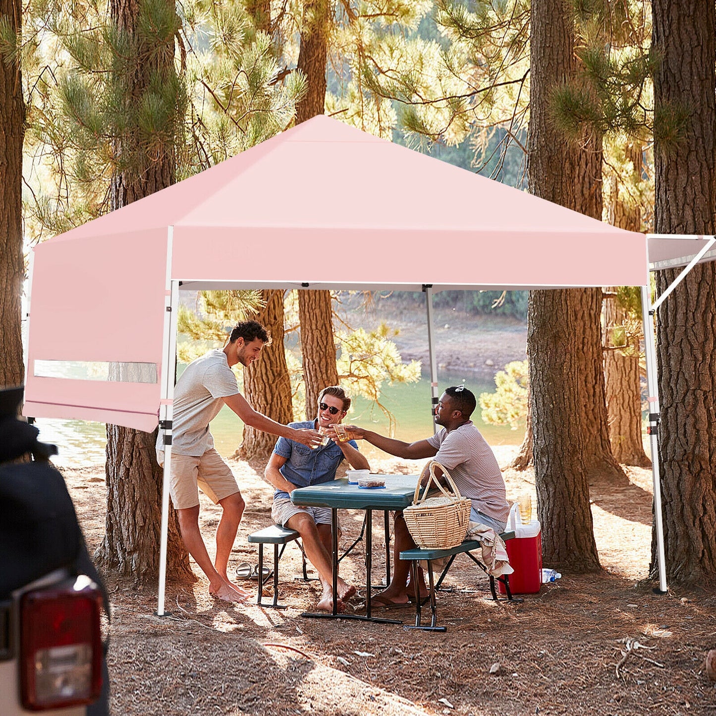 17 Feet x 10 Feet Foldable Pop Up Canopy with Adjustable Instant Sun Shelter-Pink Kids Crystal