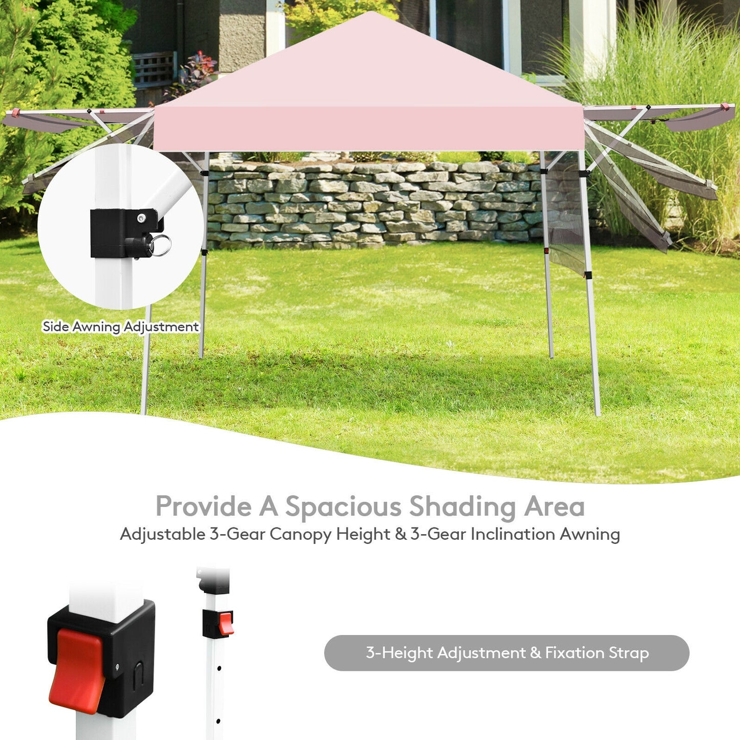 17 Feet x 10 Feet Foldable Pop Up Canopy with Adjustable Instant Sun Shelter-Pink Kids Crystal