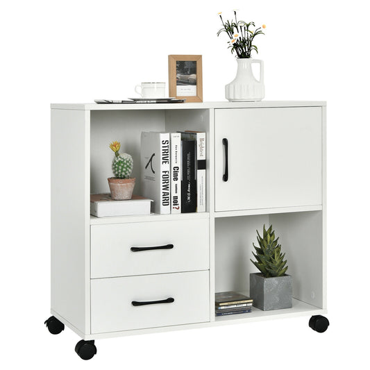 Mobile File Cabinet with Lateral Printer Stand and Storage Shelves-White Kids Crystal