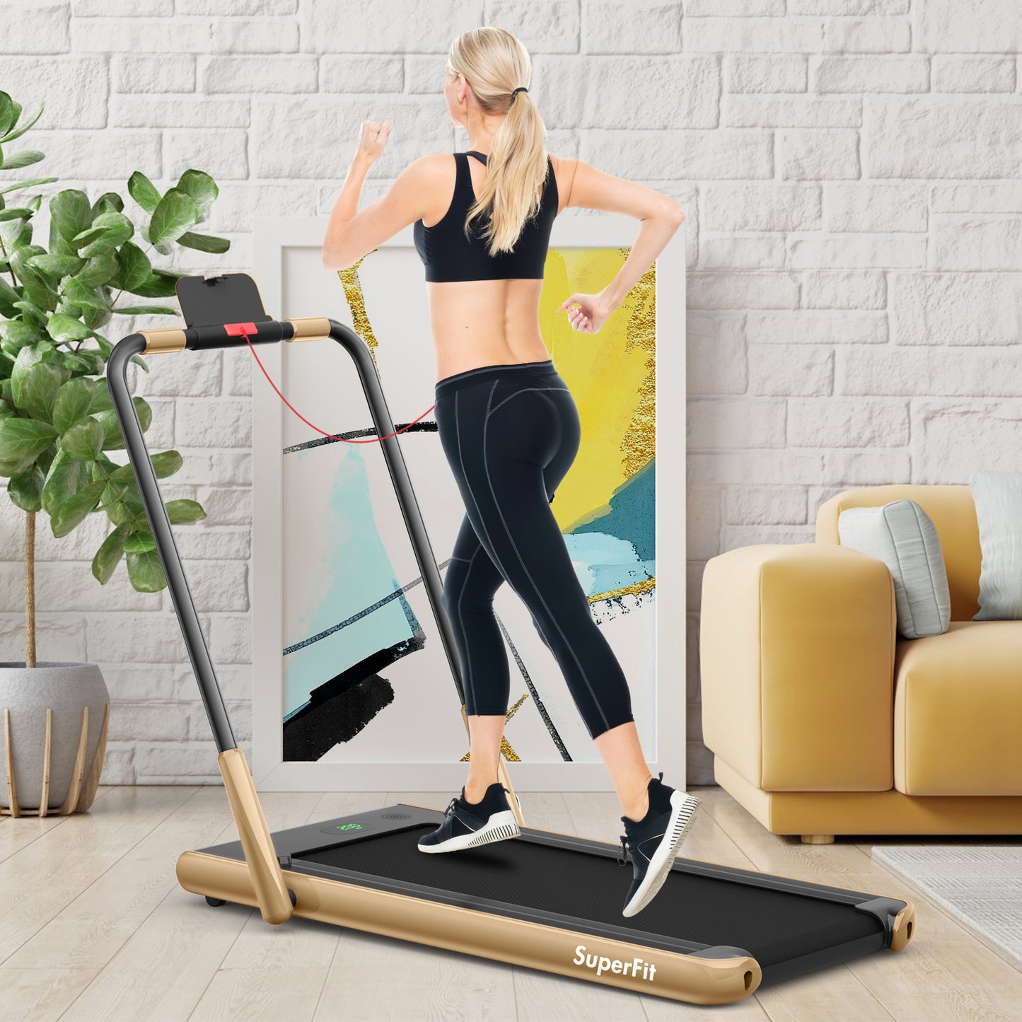 2-in-1 Folding Treadmill with Remote Control and LED Display-Golden Kids Crystal