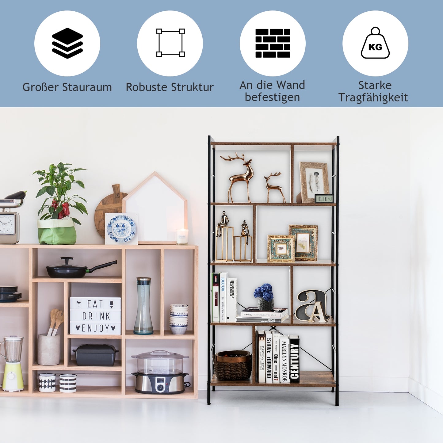 4-Tier Industrial Bookshelf Floor Standing Storage Rack Large Storage Kids Crystal
