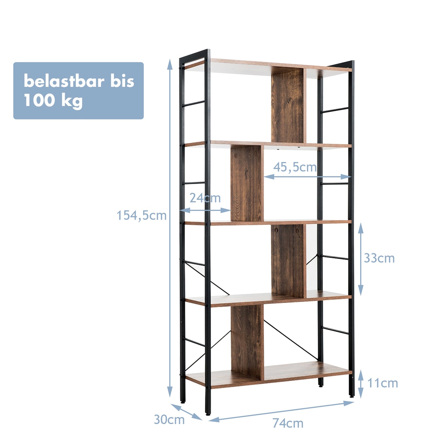 4-Tier Industrial Bookshelf Floor Standing Storage Rack Large Storage Kids Crystal