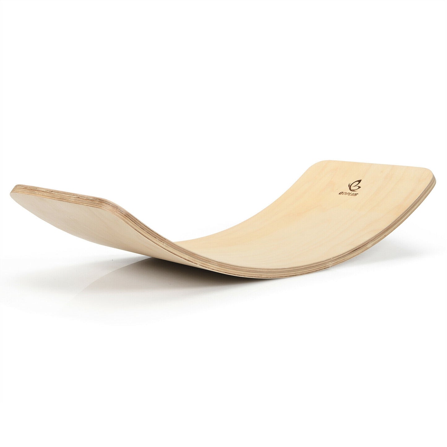 35 Inch Wooden Wobble Balance Board Kids Rocker Yoga Curvy Board Toy with Felt Layer-Natural