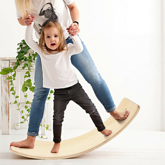 35 Inch Wooden Wobble Balance Board Kids Rocker Yoga Curvy Board Toy with Felt Layer-Natural