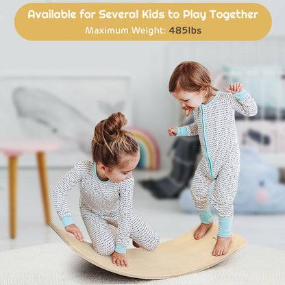 35 Inch Wooden Wobble Balance Board Kids Rocker Yoga Curvy Board Toy with Felt Layer-Natural