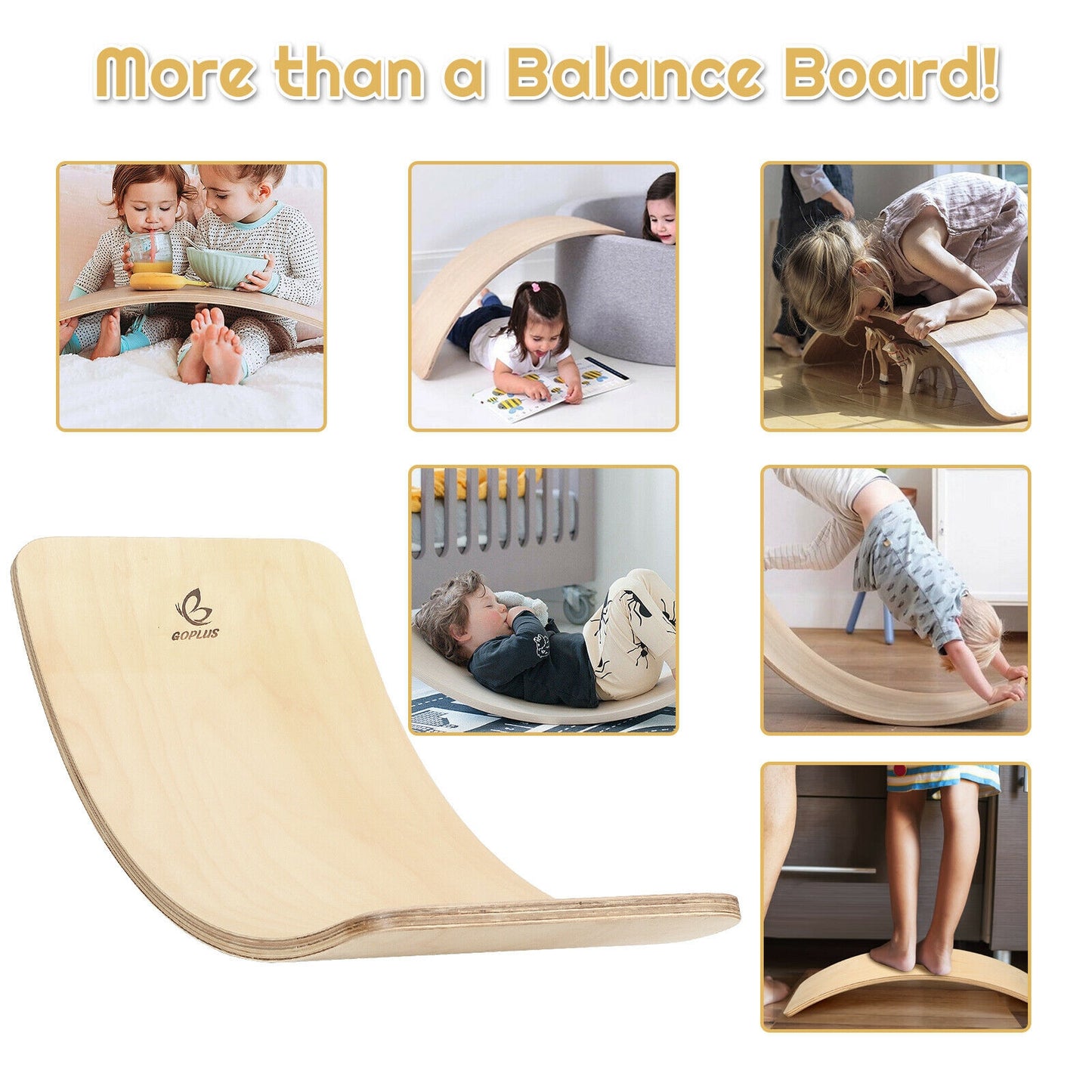 35 Inch Wooden Wobble Balance Board Kids Rocker Yoga Curvy Board Toy with Felt Layer-Natural