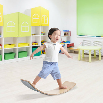 35 Inch Wooden Wobble Balance Board Kids Rocker Yoga Curvy Board Toy with Felt Layer-Natural