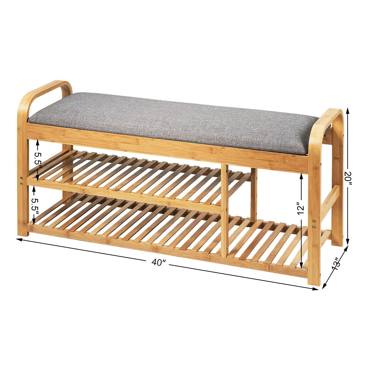 3-Tier Bamboo Shoe Rack Bench with Cushion-Natural Kids Crystal