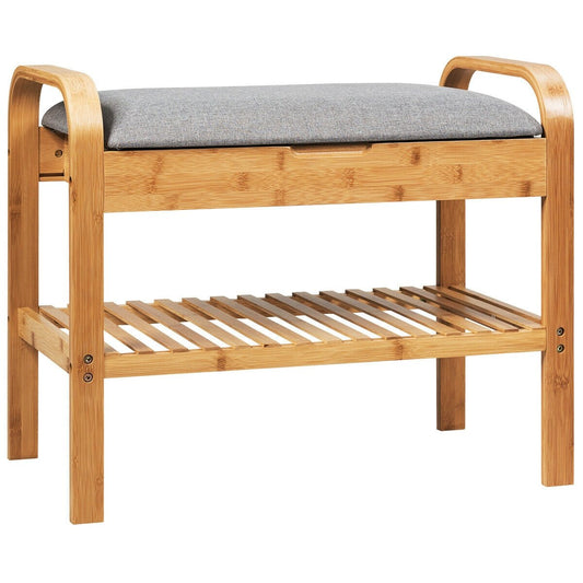 Shoe Rack Bench Bamboo with Storage Shelf -Natural Kids Crystal