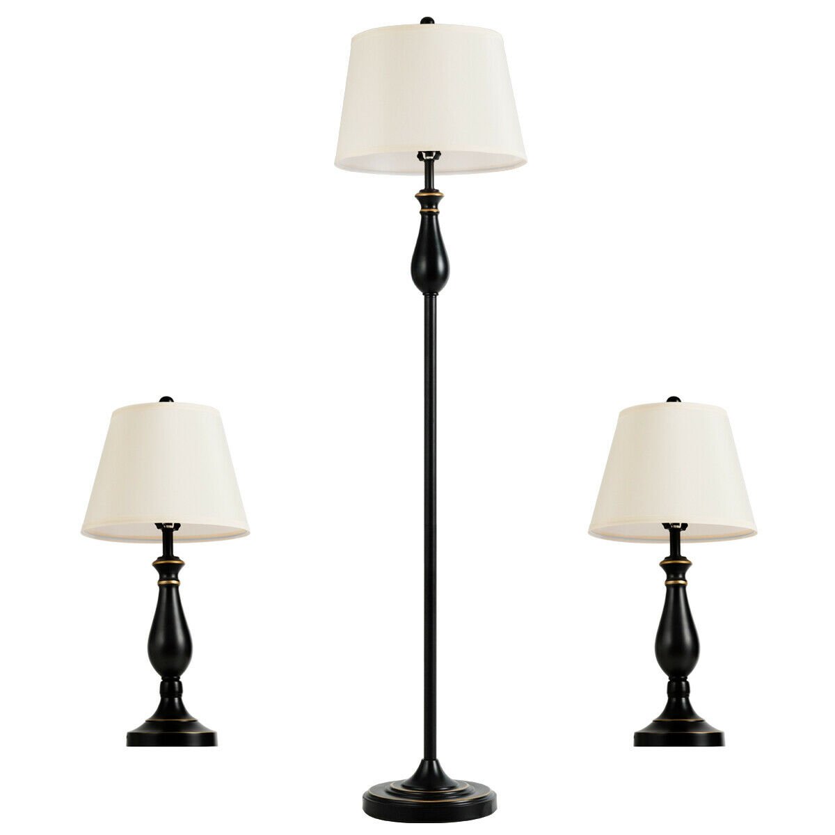 3 Pieces Brushed Nickel Lamp Set-Black Kids Crystal