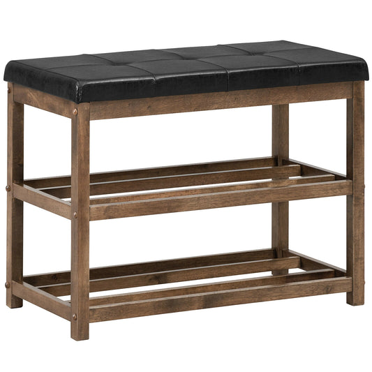 2-Tier Wooden Shoe Rack Bench with Padded Seat-Brown Kids Crystal