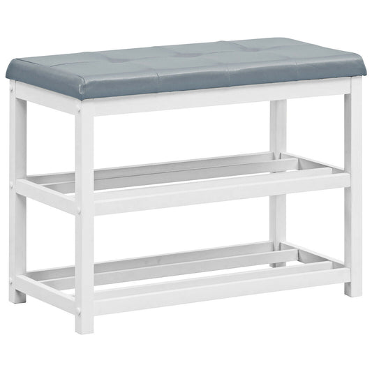 2-Tier Wooden Shoe Rack Bench with Padded Seat-White Kids Crystal
