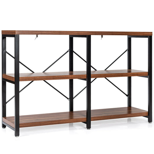 3 Tier 47 Inch Console Metal Frame Sofa Table-Rustic Brown Kids Crystal