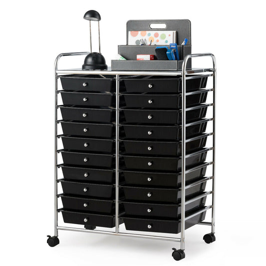 20 Drawers Storage Rolling Cart Studio Organizer-Black Kids Crystal