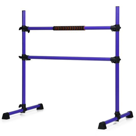 4 Feet Portable Freestanding Stable Construction Pilates Ballet Barre with Double Dance Bar-Purple Kids Crystal
