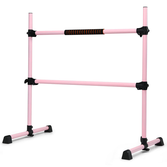 4 Feet Portable Freestanding Stable Construction Pilates Ballet Barre with Double Dance Bar-Pink Kids Crystal