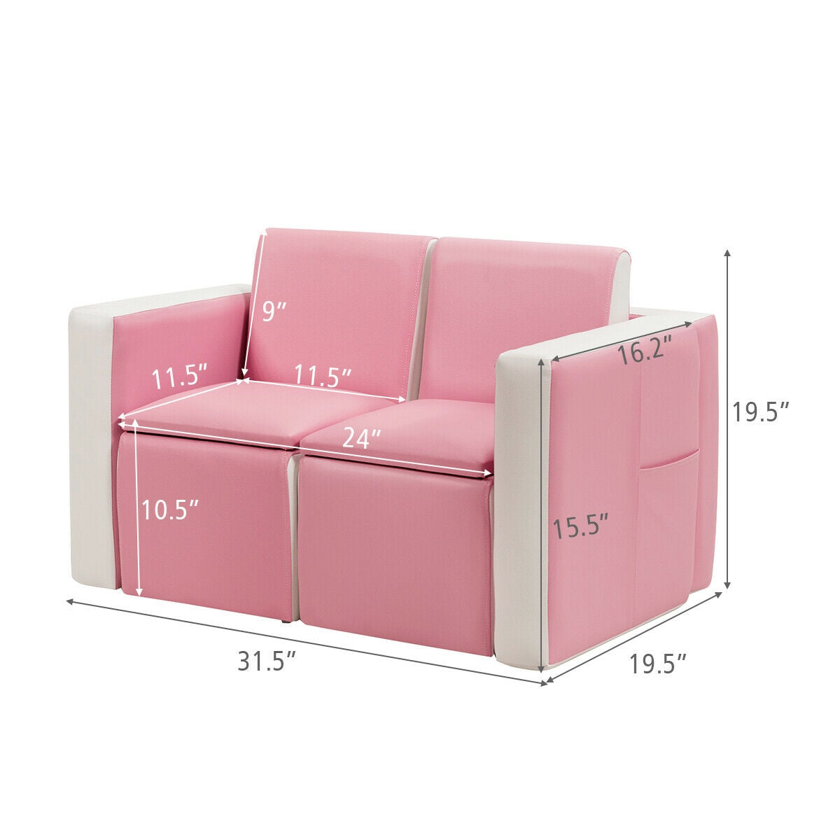 Multi-functional Kids Sofa Table Chair Set-Pink Kids Crystal