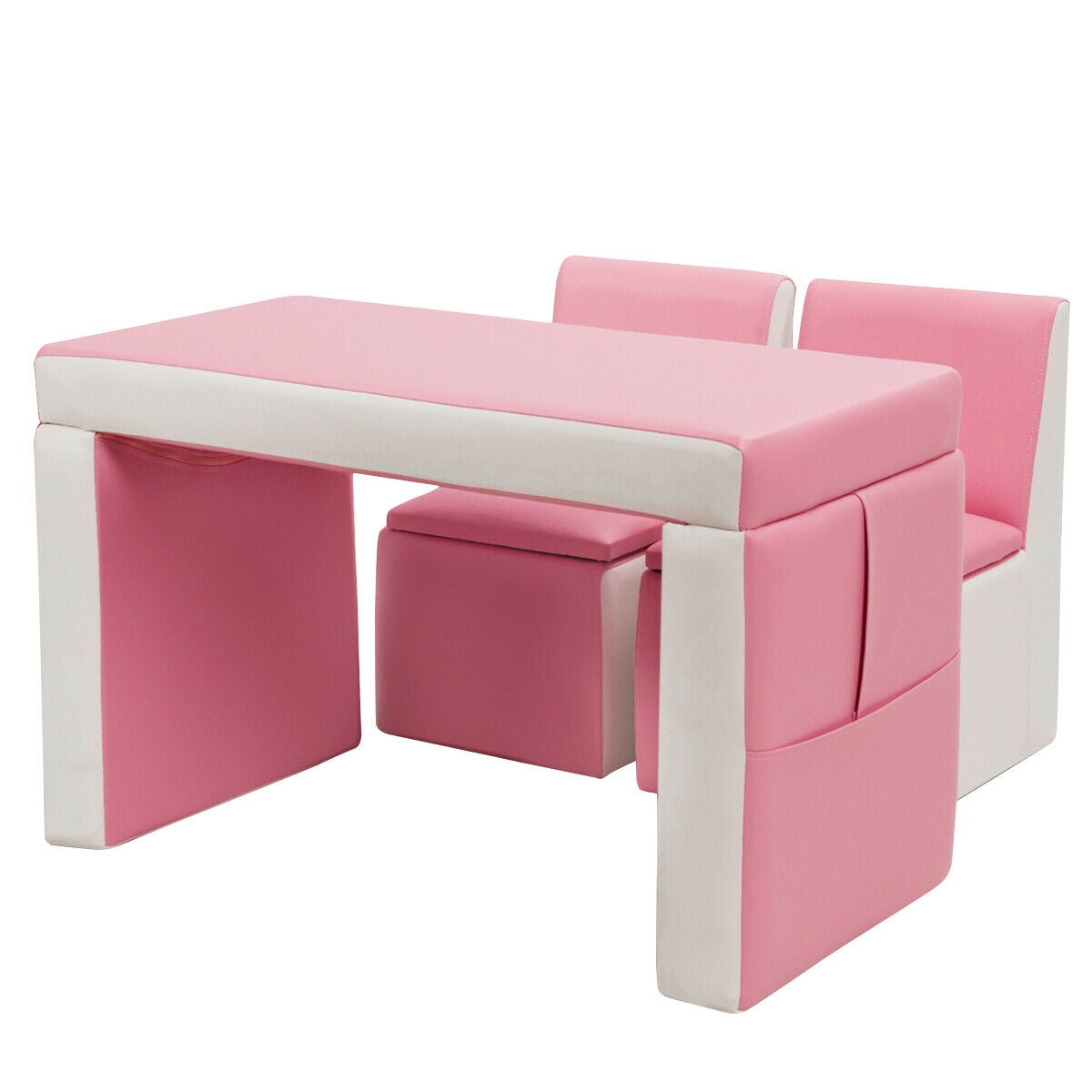 Multi-functional Kids Sofa Table Chair Set-Pink Kids Crystal