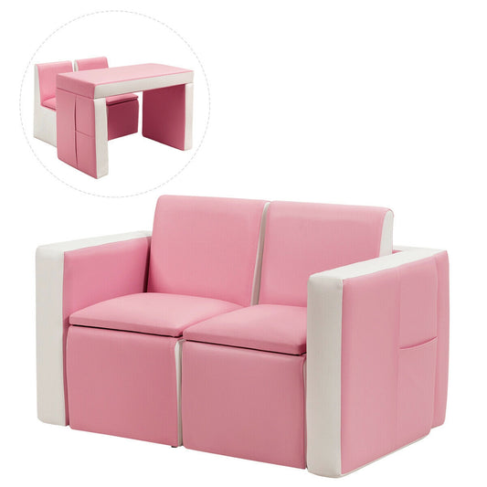 Multi-functional Kids Sofa Table Chair Set-Pink Kids Crystal