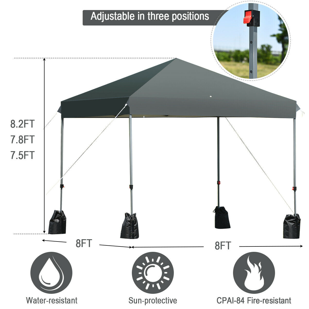 8’x8' Outdoor Pop up Canopy Tent  w/Roller Bag-Gray Kids Crystal
