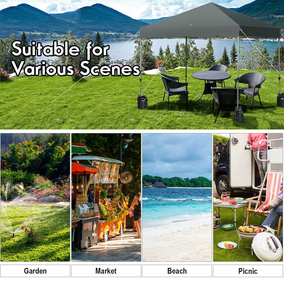 8’x8' Outdoor Pop up Canopy Tent  w/Roller Bag-Gray Kids Crystal