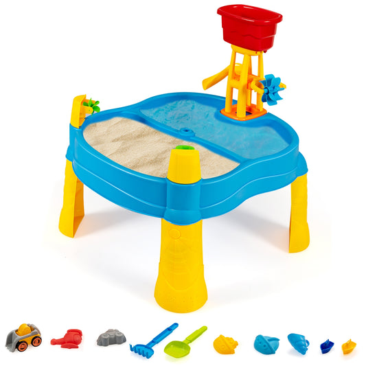 Kids Sand and Water Activity Table Sandbox with 18 Pieces Accessories Kids Crystal