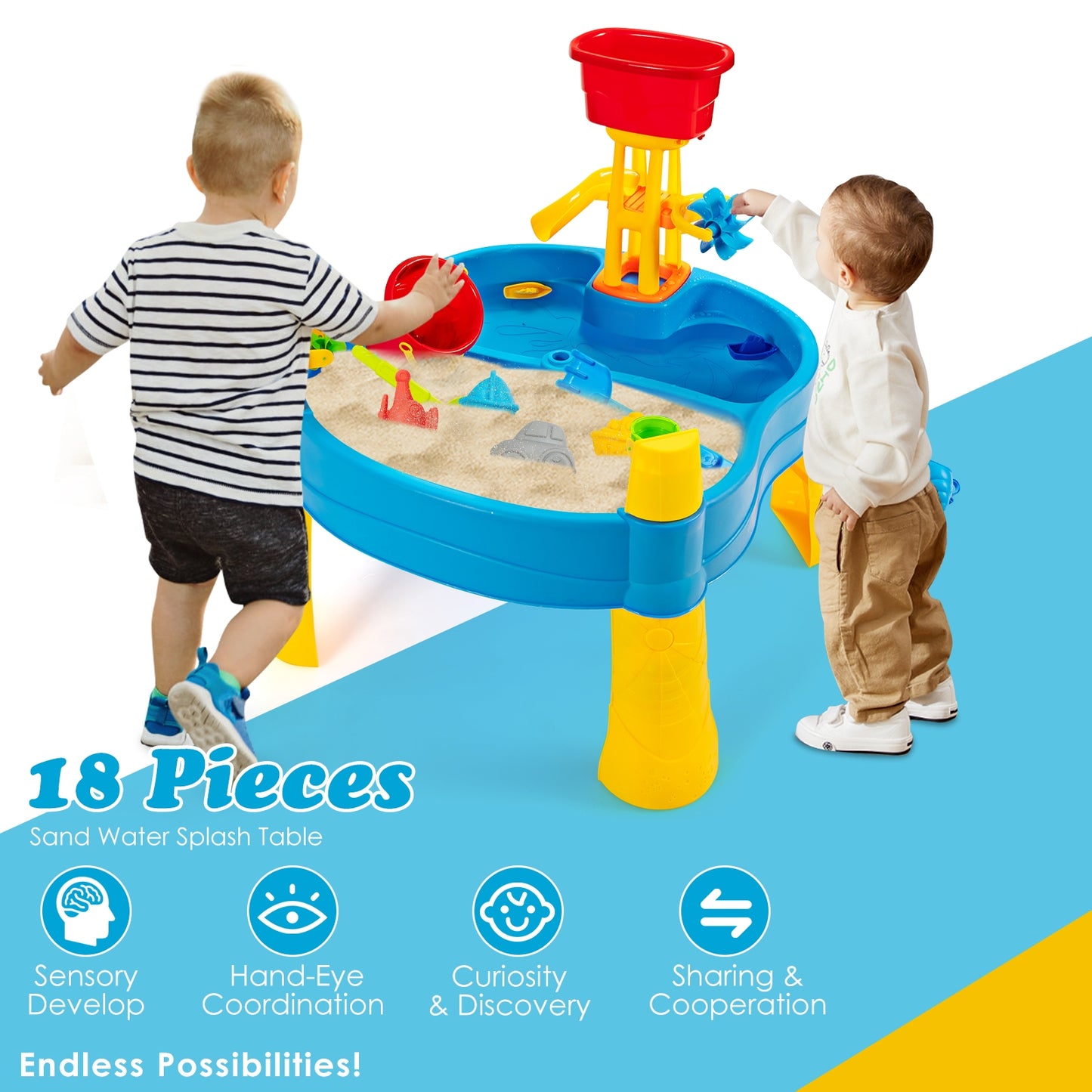 Kids Sand and Water Activity Table Sandbox with 18 Pieces Accessories Kids Crystal