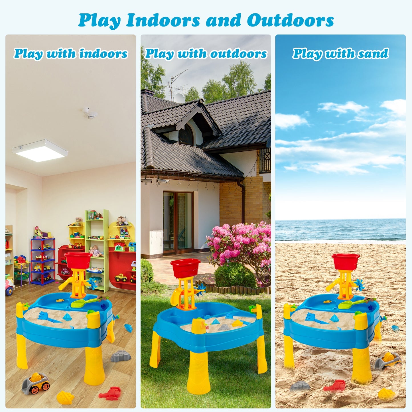 Kids Sand and Water Activity Table Sandbox with 18 Pieces Accessories Kids Crystal