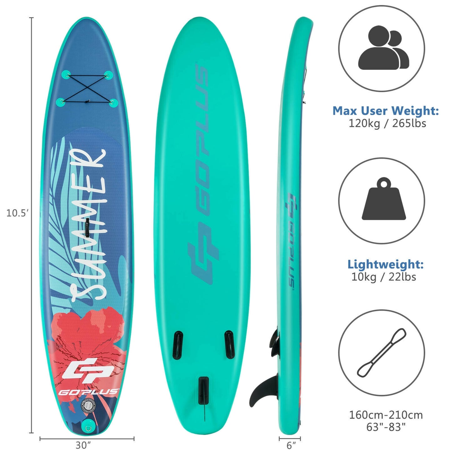 10 Feet Inflatable Stand Up Paddle Board with Backpack Leash Aluminum Paddle-M Kids Crystal