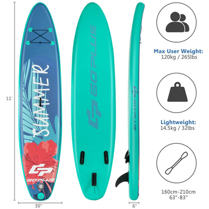 10 Feet Inflatable Stand Up Paddle Board with Backpack Leash Aluminum Paddle-L